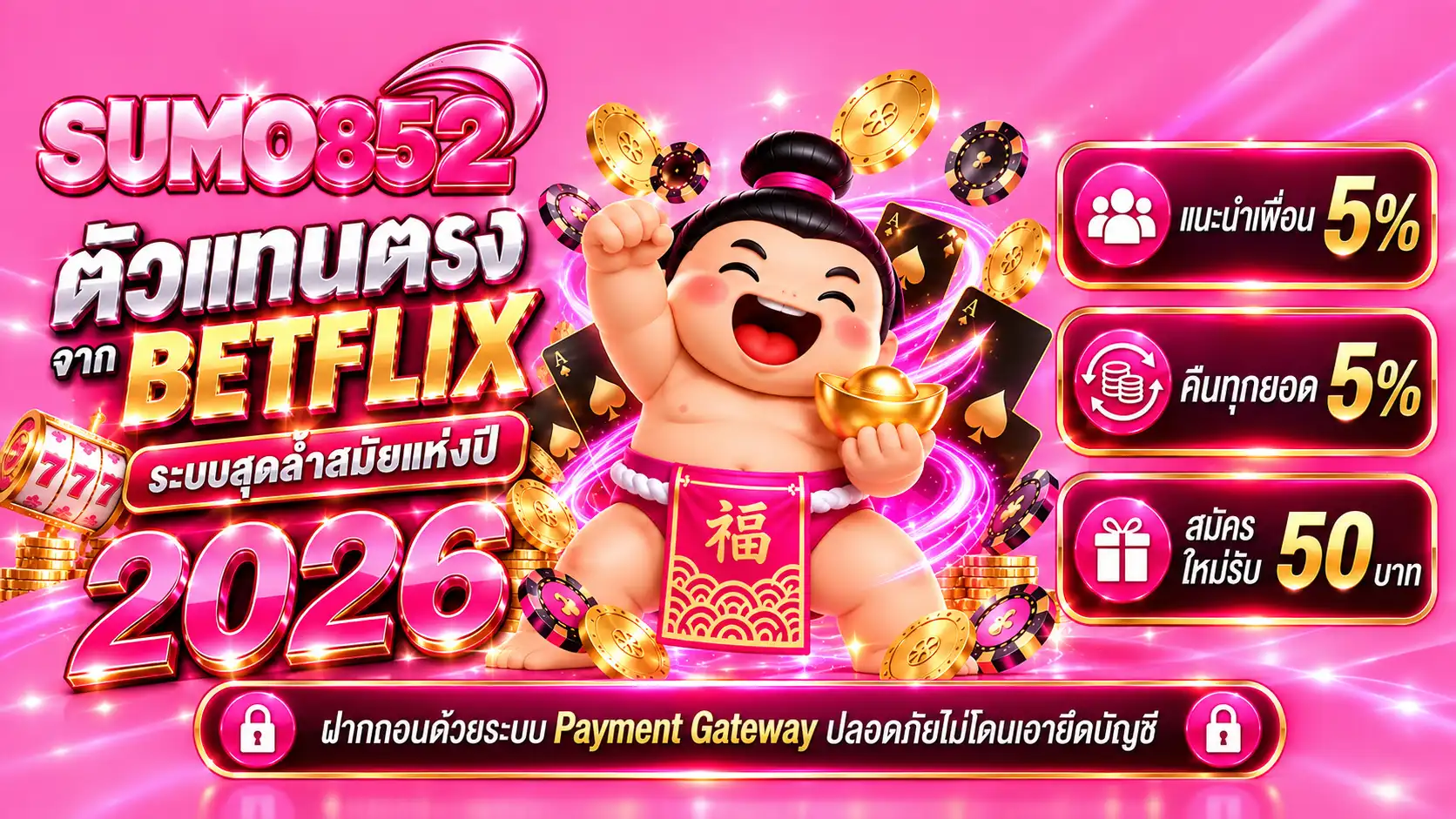 SUMO852 ทางเข้าเว็บสล็อตลิขสิทธิ์แท้ โบนัสแตกง่าย ถอนได้จริงทุกบิล